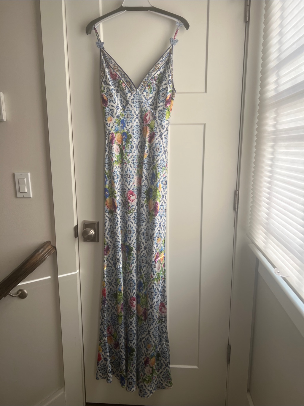 Camilla Floral Tile-Print Maxi Dress In White, Blue, Pink, Yellow, Green